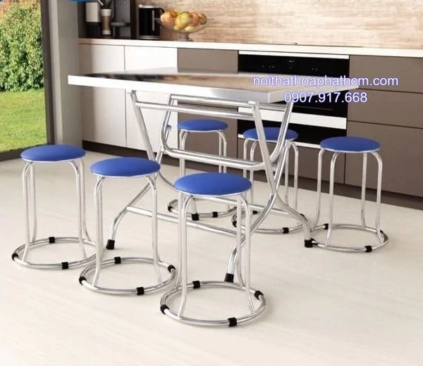bàn inox chữ nhật 6 ghế mặt nệm ban-inox-chu-nhat-6-ghe-mat-nem