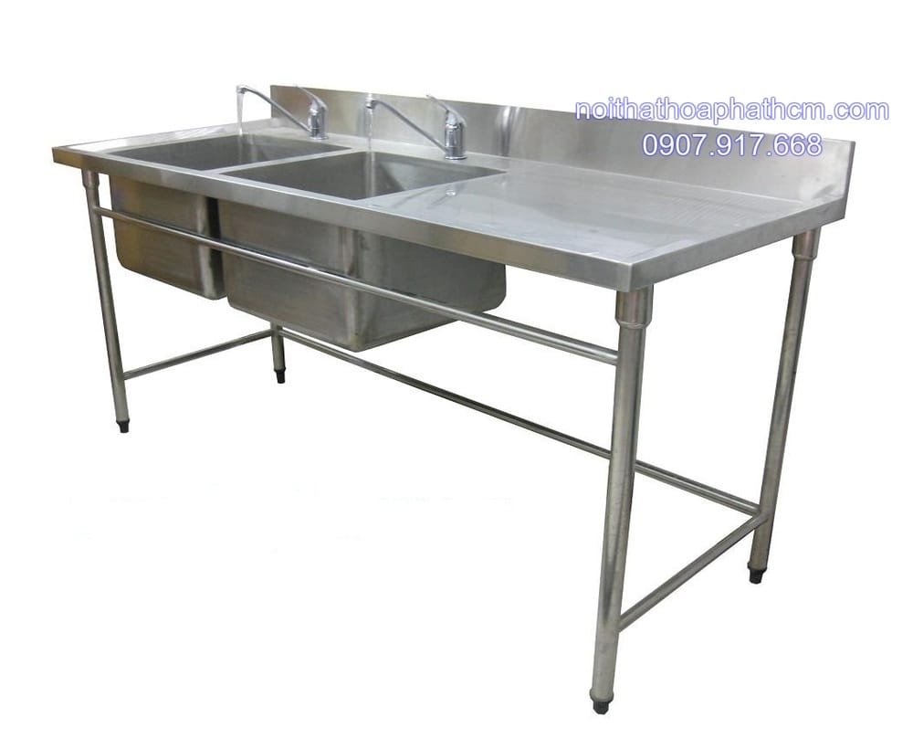 bàn inox công nghiệp có chậu rửa 2 hố ban-inox-cong-nghiep-co-chau-rua-2-ho