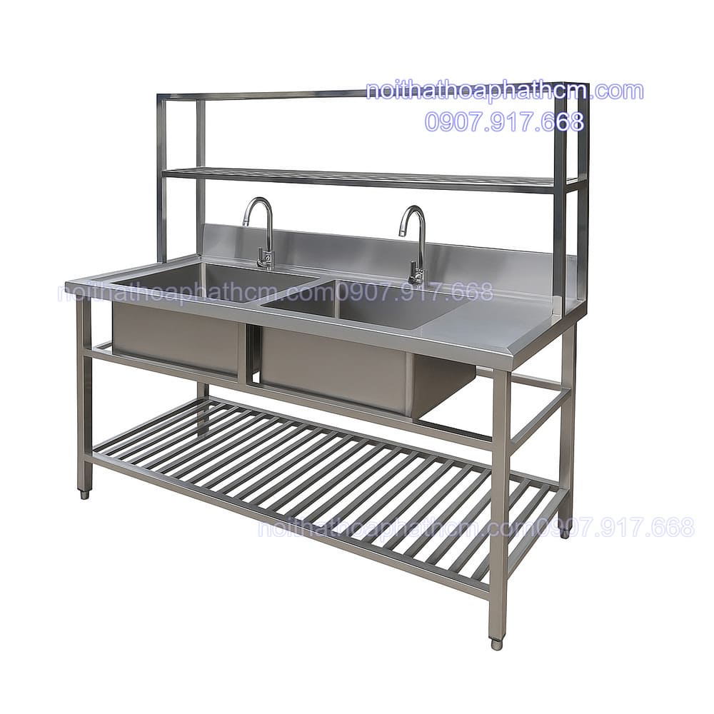 chậu rửa inox công nghiệp có kệ (1) chau-rua-inox-cong-nghiep-co-ke-1